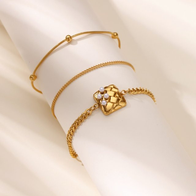 HPTOTMG Anhänger-Armband, Edelstahl, Gold, Perle, Damen - Bild 1