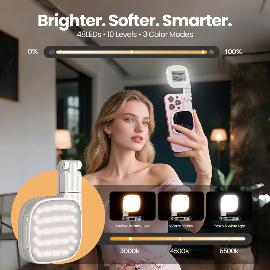 SZKOSTON Wiederaufladbare LED Selfie-Licht-Telefonleuchte für iPhone und Smartphones in Schwarz oder Weiß - Bild 4