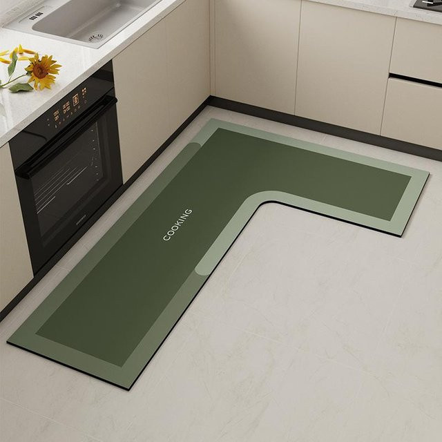 Rutschfeste L-förmige Küchenmatte von Yiran Furniture, saugfähige Kieselalgen-Schlamm-Bodenmatte für Küche und Badezimmer, B/T/H: 80 x 120 x 45 cm - Bild 1