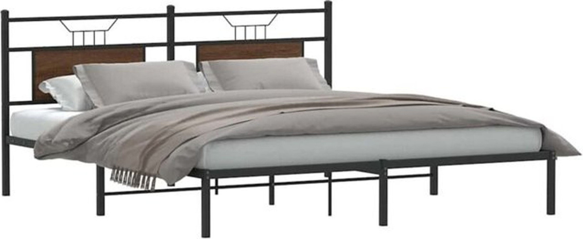 Bettgestell ohne Matratze von Vidaxl in Braun in Eichen-Optik aus Holzwerkstoff und Metall im Industrial-Design B/T/H: 183 x 213 cm - Bild 1