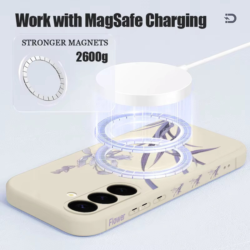 Magnetische Handyhülle mit Blumenmuster für Samsung Galaxy S25 S24 Ultra S23 S22 Plus S25 FE A17 A56 A55 A16 A15 A36 in Beige und Weiß aus weichem TPU - Bild 3