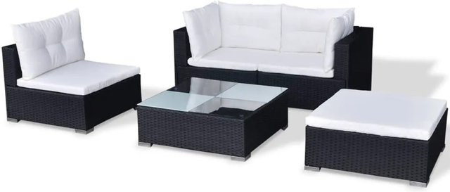 vidaXL 5-tlg Garten-Lounge-Set aus Poly Rattan in Schwarz mit Kissen und Metallgestell - Bild 1