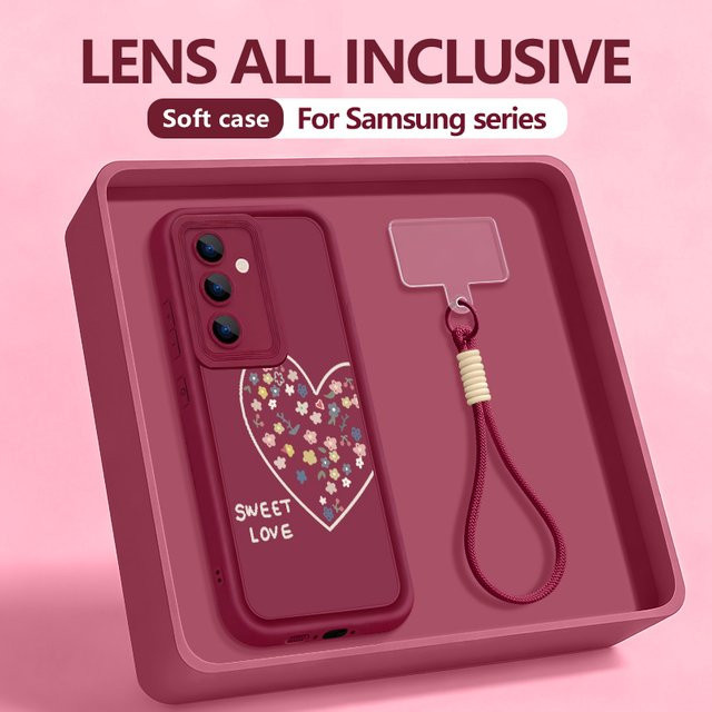 Samsung Handyhülle mit süßem Herzchen-Lanyard in Schwarz für Galaxy S25 S24 FE S26 S23 S22 Ultra A57 A37 A56 A16 A17 A26 A55 A15 A54 Cover - Bild 1