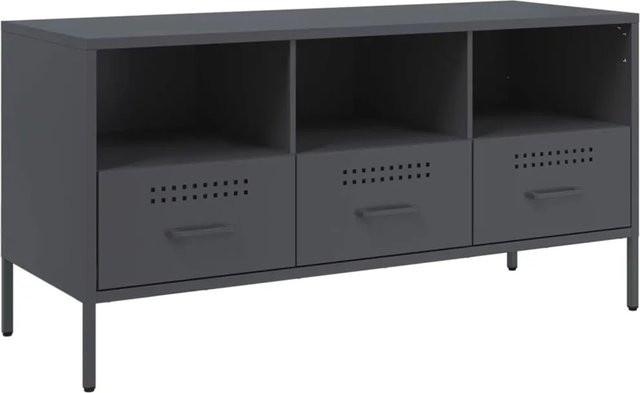 vidaXL TV-Schrank aus kaltgewalztem Stahl in Anthrazit im Industrie-Stil, B/T/H: 100,5 x 39 x 50,5 cm - Bild 1