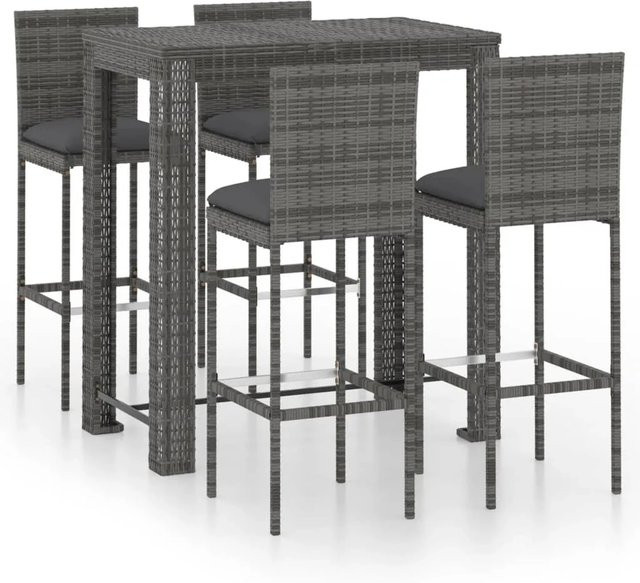 vidaXL 5-tlg Gartenbar-Set Modell 6 aus Poly Rattan in Grau mit Kissen und pulverbeschichtetem Stahl - Bild 1