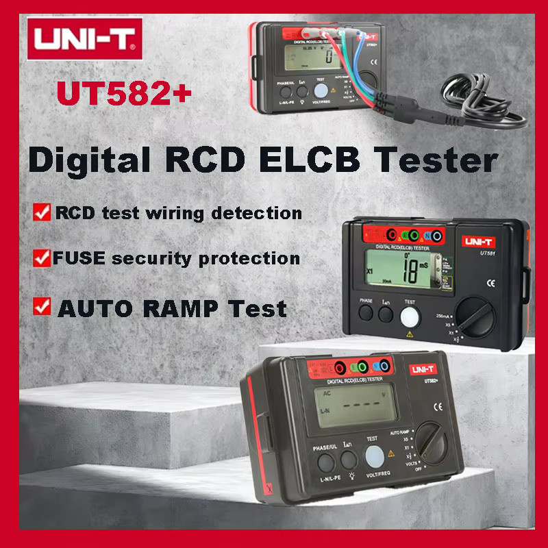 UNI-T UT582+ Digitaler RCD ELCB Tester mit AUTO RAMP Funktion und Fehlbedienungssummer in Schwarz - Bild 3