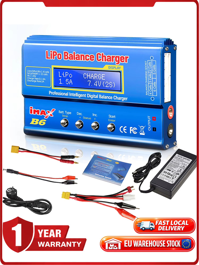 HTRC B6AC 80W Digital-Ladegerät für LiPo, Li-ion, NiCD, NiMH und PB Akkus in Blau - Bild 1