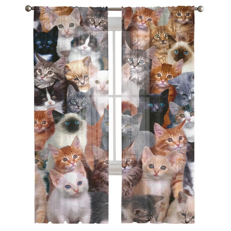 A Family Of Home Textiles Transparenter Tüllvorhang mit Katzen-Motiv, Mehrfarbig, B: 135 cm, H: 114 cm - Bild 2