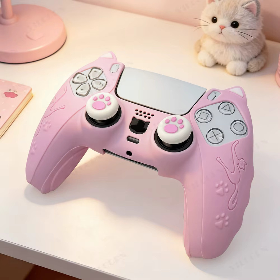 VILCORN Anti-Rutsch-Silikonhülle für PS5-Controller mit Daumengriffen in Weiß oder Pink – Stoßfeste Schutzhülle für DualSense-Gaming-Zubehör - Bild 2