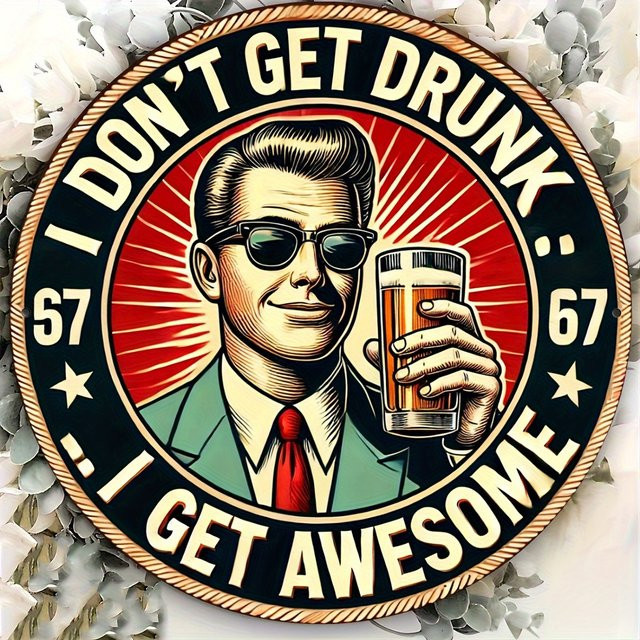 Potdemiel Vintage Bierbar Aluminiumschild I Don't Get Drunk, I Get Awesome Wandkunst, B/H: 20,3 x 20,3 cm, Mehrfarbig - Bild 1