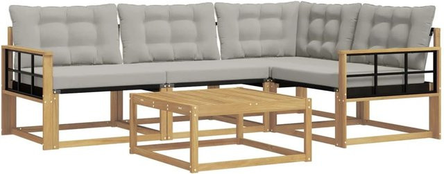 vidaXL Outdoor-Sofagarnitur aus Akazienholz mit Textilene-Polstern in Weiß und Grau, 5-teiliges L-Shape Gartenmöbel-Set für Terrasse und Garten, B/T/H: 79 x 79 x 37 cm - Bild 1