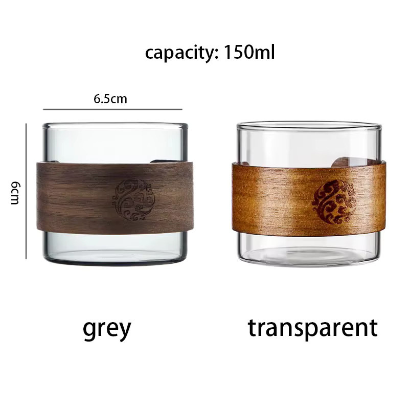 YWDL Teebecher Set aus hitzebeständigem Glas mit Holzhalter, 6 Stück, transparent, 150 ml pro Becher - Bild 5