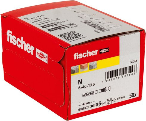Fischer Nageldübel N 6 x 40/10 S aus Nylon in Grau mit Nagelschraube, 50 Stück - Bild 3