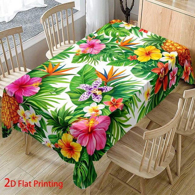 Runde Polyester-Tischdecke von Beau Maison mit grünem Ananas- und tropischem Blättermuster, Durchmesser: 152,4 cm - Bild 1