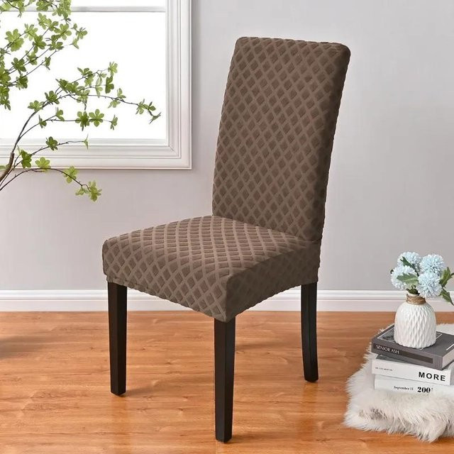 Elastischer Jacquard Stuhlbezug mit Rhombus-Muster in Grau für Sessel und Hocker - Bild 1