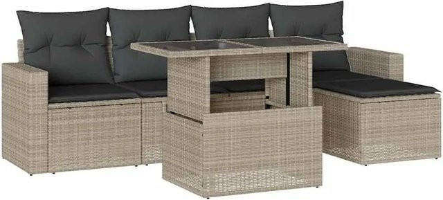 vidaXL 6-teilige Garten-Sofagarnitur aus Poly-Rattan mit Kissen in Hellgrau und Anthrazit - Bild 1