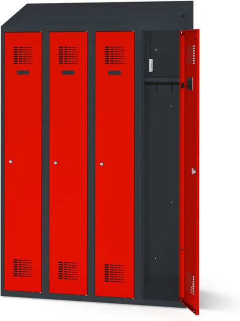 rotstahl Kleiderspind mit 4 Türen und Ladefunktion in Rot und Anthrazitgrau, B: 120 cm, H: 200 cm - Bild 1