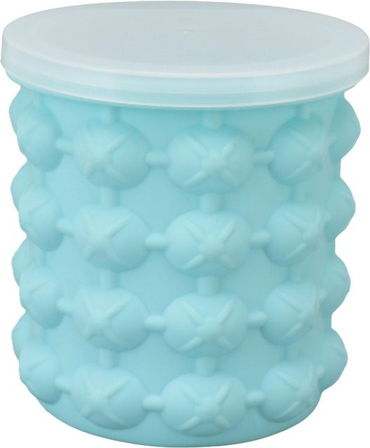 TOMTOP JMS Eiskübel mit Silikonisolierung und Deckel, Doppelte Eiswürfelschale für Cocktails, Blau, B/T/H: 13,5 x 13,5 x 14 cm - Bild 1