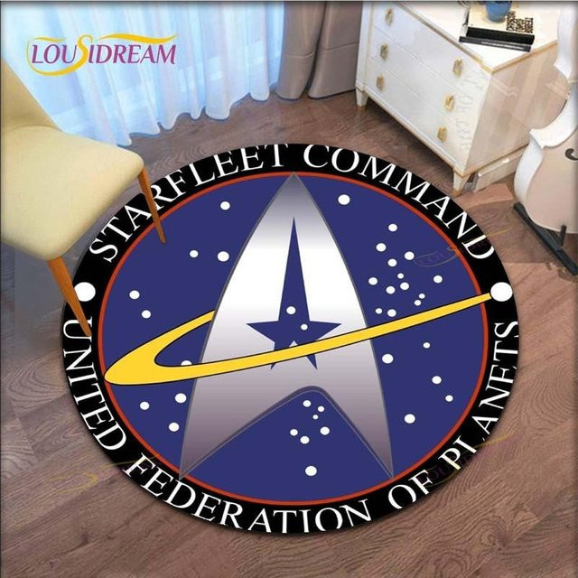 Runder Teppich mit Star Trek Logo Muster von YangJOJO in Blau, Durchmesser: 100 cm - Bild 1