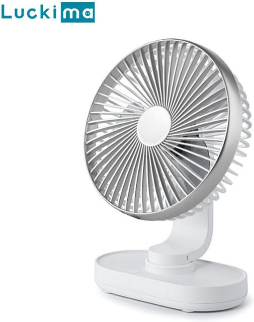 Luckima Kabelloser Tischventilator mit 4 Geschwindigkeiten und Oszillation, USB-wiederaufladbar, Durchmesser: 17,8 cm, Farbe: Weiß/Silber - Bild 1