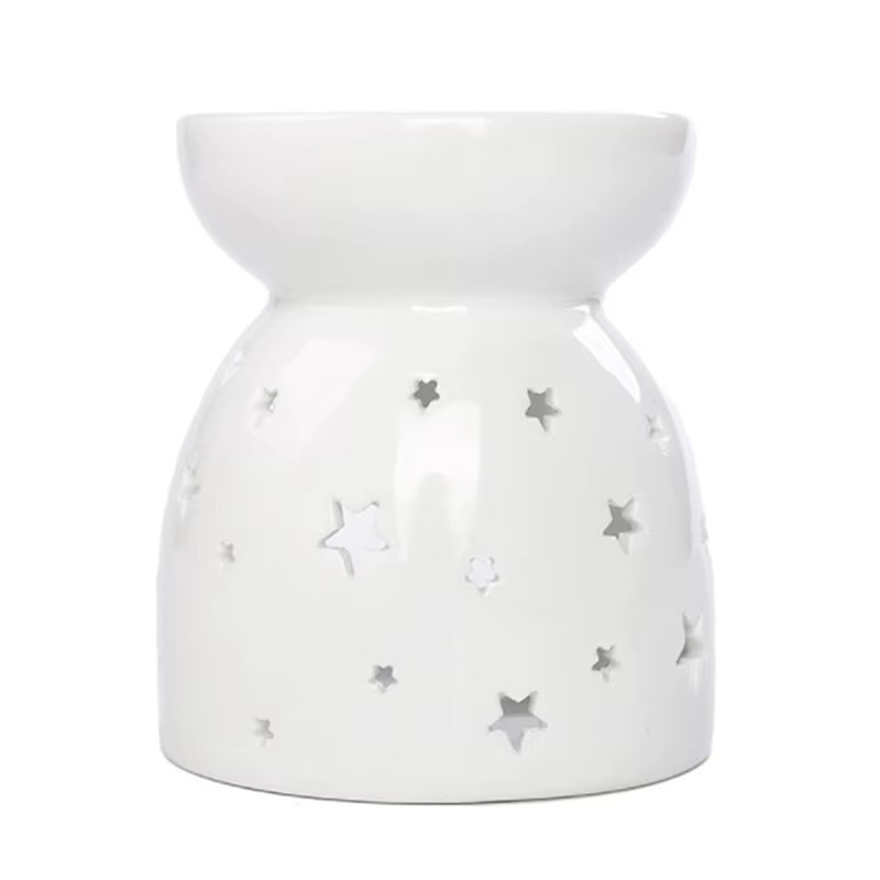 Keramik Aromaöl-Diffusor und Weihrauchlampe in Weiß mit floralem Design für Tealight-Kerzen - Bild 3