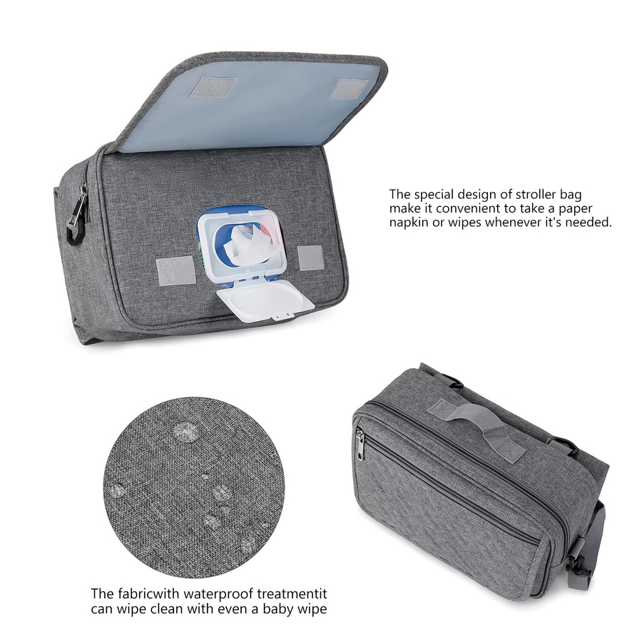Wickeltasche für Kinderwagen mit Wickelauflage und verstellbarem Schultergurt, Windel Organizer Caddy in Schwarz oder Grau - Bild 2