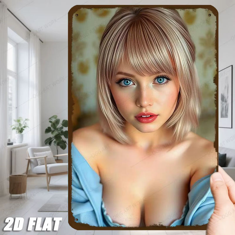 Gemmee 2D Metall-Wandkunst Blauäugige Blonde Frau Wanddekoration mehrfarbig B: 20,32 cm, H: 30,48 cm, T: 30,48 cm - Bild 3