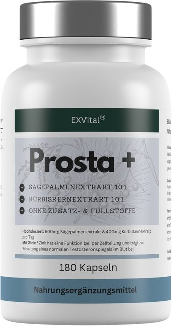 EXVital Prosta+ Kapseln mit Sägepalmenextrakt, Kürbiskernextrakt und Zink, 180 Kapseln, Herren - Bild 1