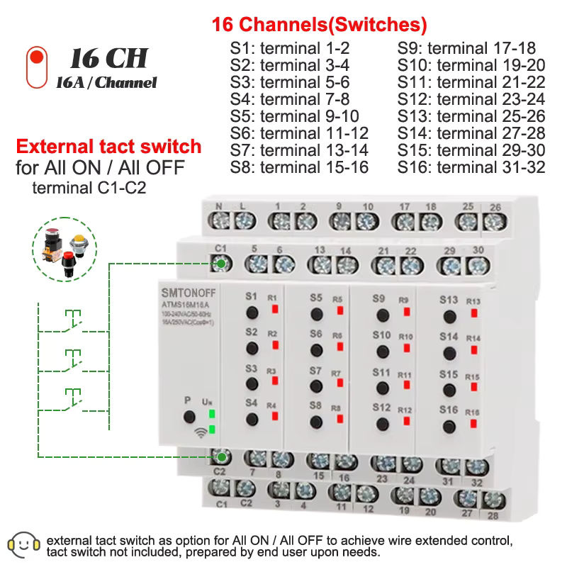 Tuya Smart-Schalter mit 16 isolierten Kanälen über WLAN, intelligenter Timer und Sprachsteuerung ohne Verlängerungsschalter - Bild 2