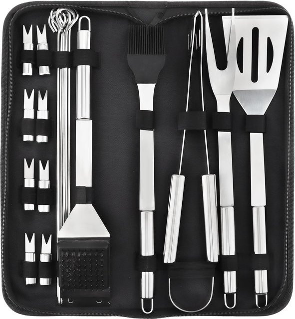 LMETJMA BBQ-Grillzubehör-Set aus Edelstahl in Silber mit Etui - Bild 1