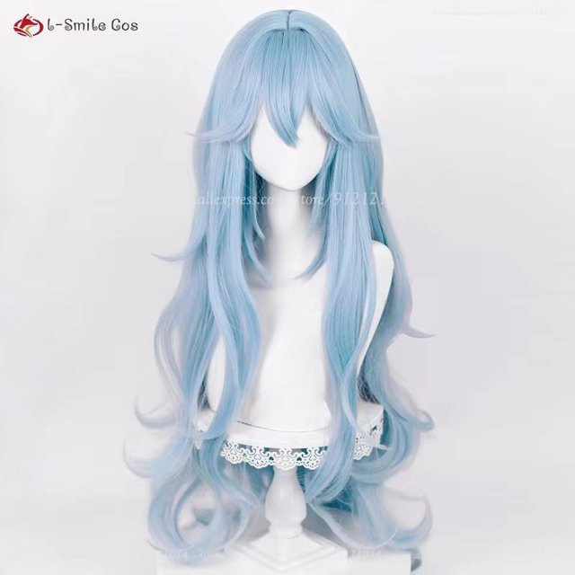 Ayanami Rei Cosplay Perücke, Cyan Blau, Lockig, 100 cm, Unisex - Bild 1