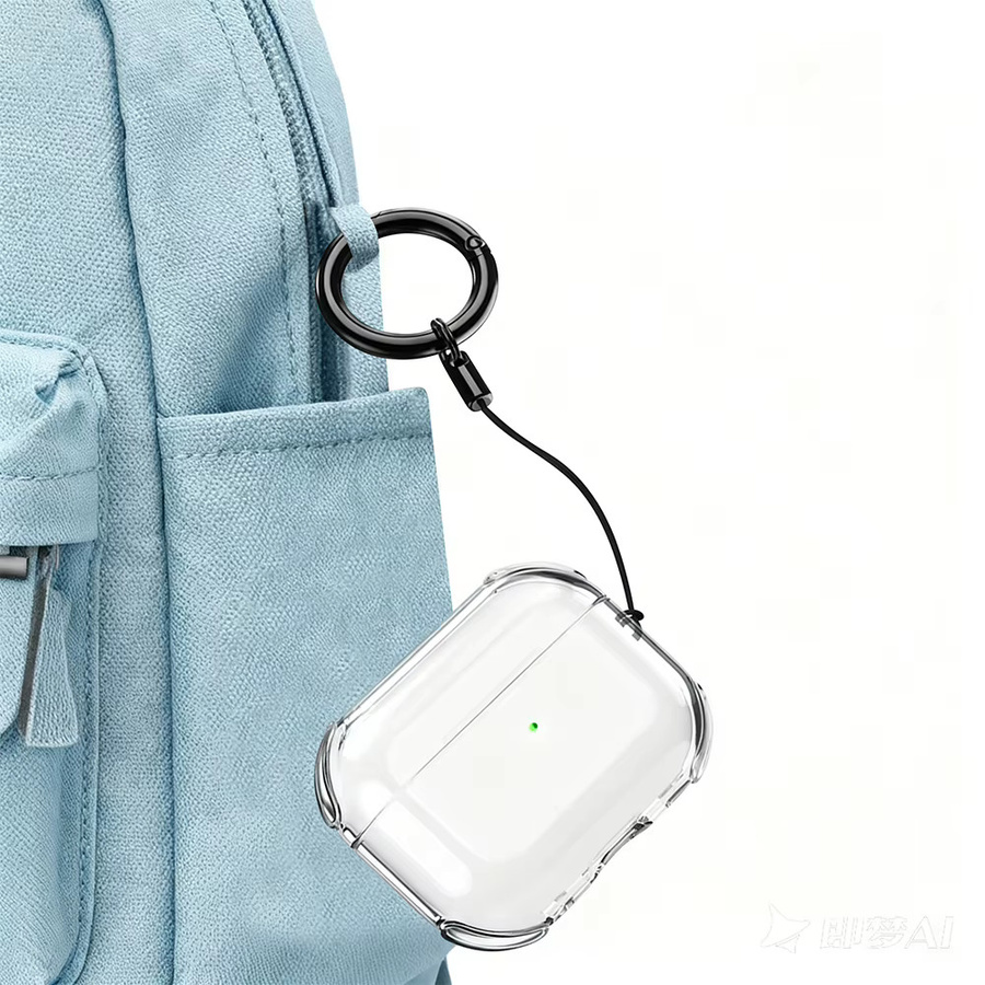Transparente Schutzhülle für Apple AirPods Pro 3 mit Reinigungsstift und Schlüsselanhänger, Farbe: Transparent/Grün - Bild 4