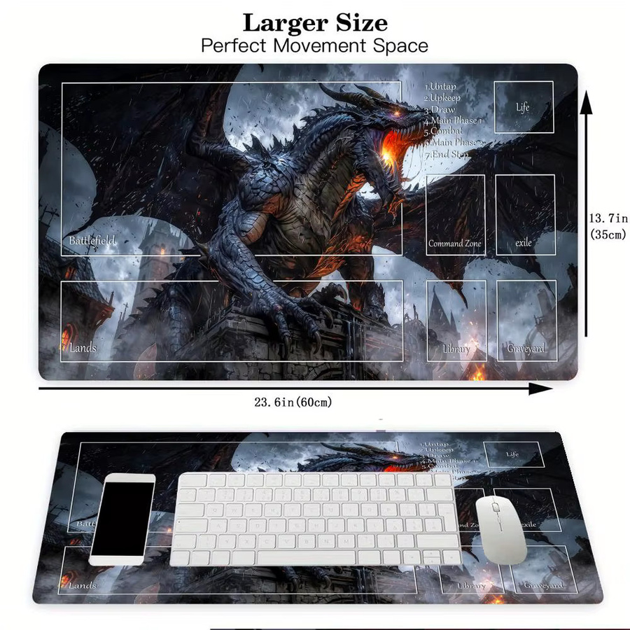 Mairuige TCG Spielmatte Drache in Schwarz und Multicolour, rutschfest und langlebig mit genähtem Rand, B/T: 60 x 35 cm - Bild 2