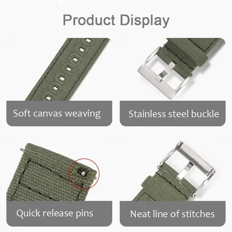 nxalp Uhrenarmband Canvas, Textil/NATO, Edelstahl, Silber, Unisex - Bild 4