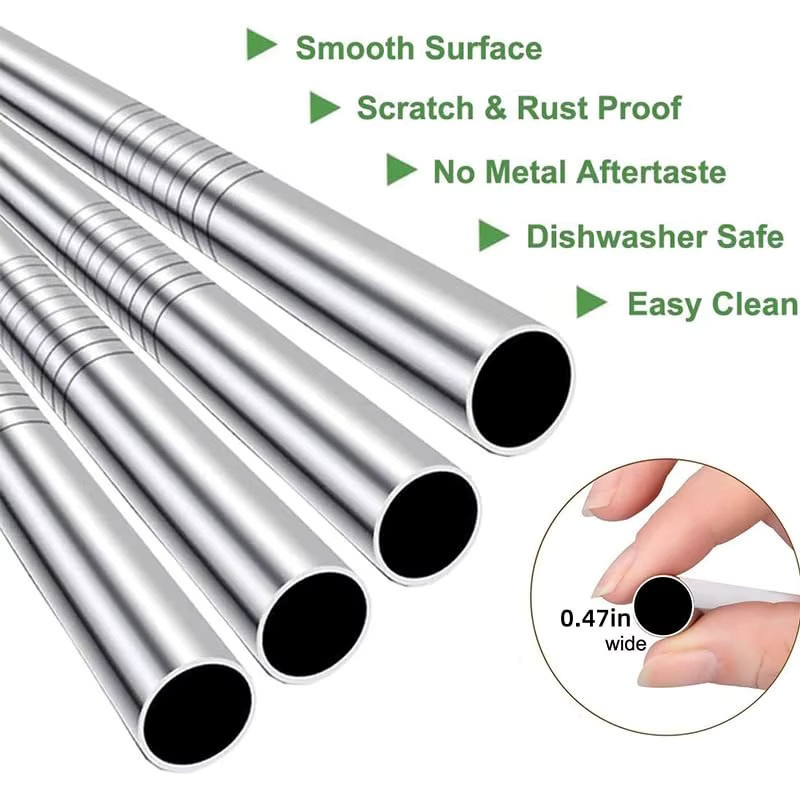 FAIS DU 4er Set wiederverwendbare Trinkhalme aus Edelstahl 304 in Silber mit Reinigungsbürste, Durchmesser: 12 mm - Bild 2