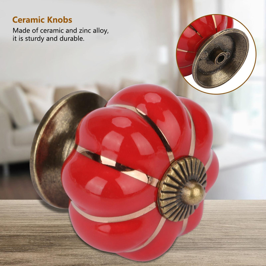 Koogeelife Keramik-Kürbis-Knopf in Rot für Schränke und Schubladen - Bild 5