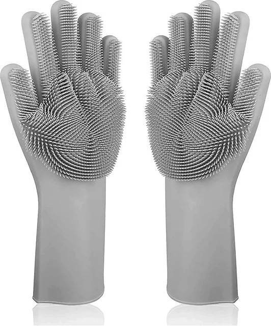 HOCOSHINE Silikon Spülhandschuhe mit integriertem Schwamm in Grau, BPA-frei Reinigungshandschuhe aus Kautschuk für die Küche - Bild 1