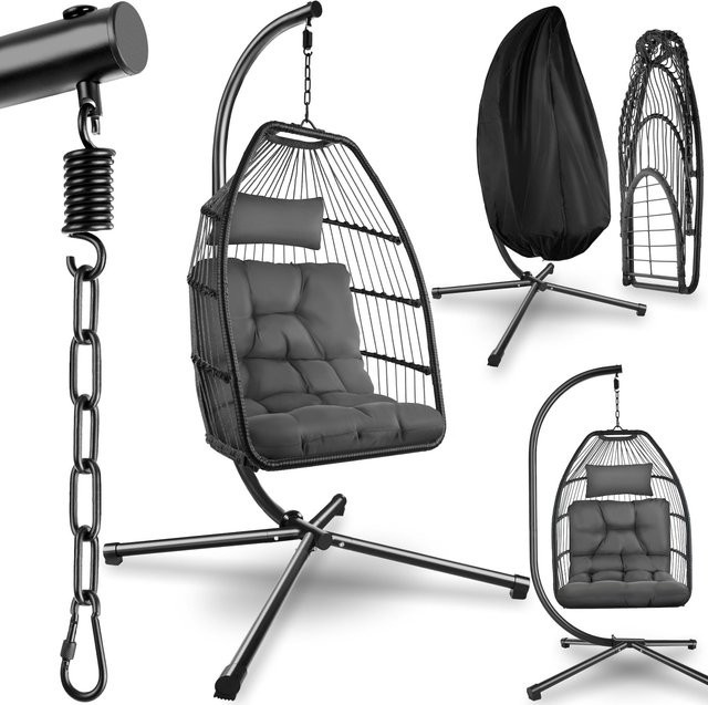 tectake Hängesessel Ariane in Grau mit extra dicken Sitz- und Kopfkissen, inklusive Schutzhülle, B/T/H: 98 x 107 x 202 cm - Bild 1