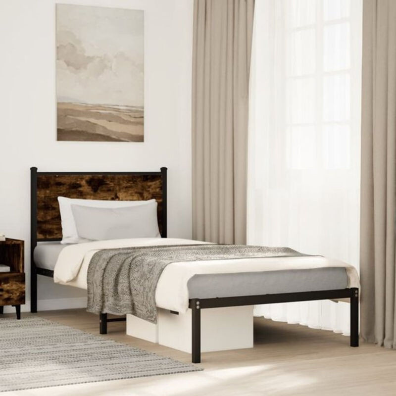 Metallbett vidaxl in Räuchereiche Braun im Industrial Design ohne Matratze B/T/H: 90 x 190 x 95 cm - Bild 1
