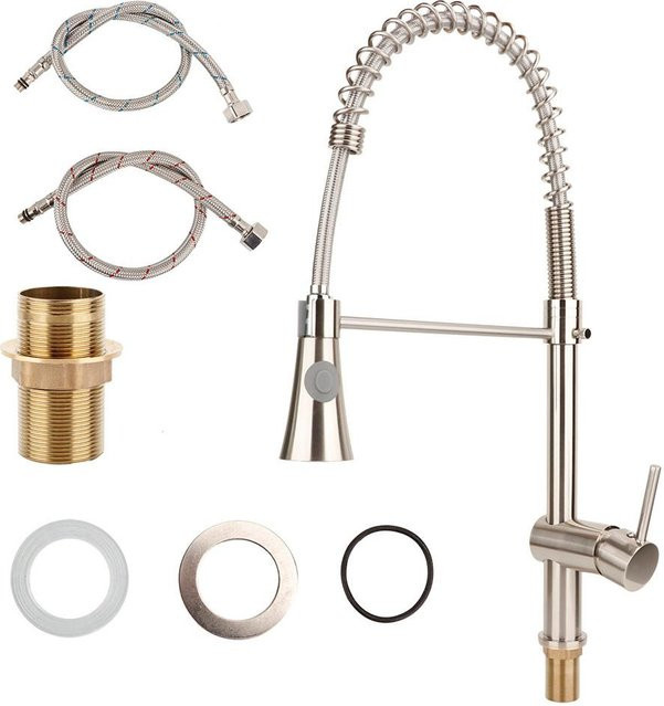 Aimo Küchenspüle Wasserhahn Frühling Einhebelarmatur mit ausziehbarem Brausekopf in Grau/Silber - Bild 1