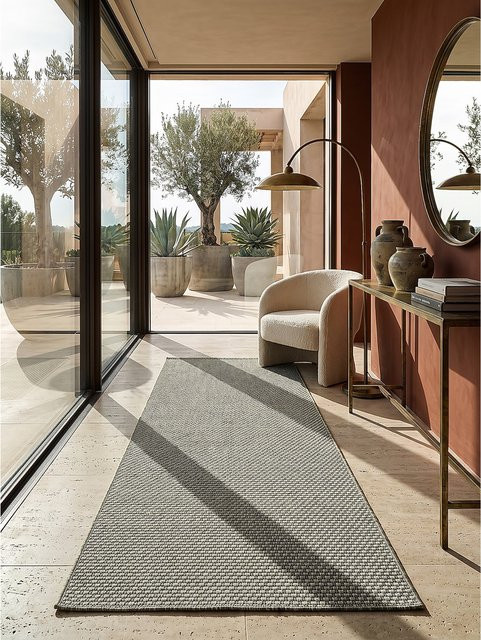 Pflegeleichter Läufer BROYE Kadima Design in Grün und Grau mit geometrischem Muster, B/T: 80 x 250 cm - Bild 1