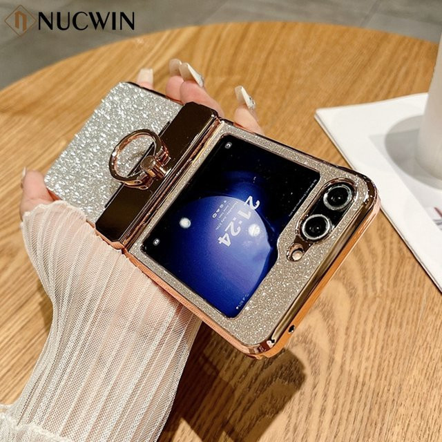 Glitzernde Ringhalter Schutzhülle mit Diamant-Optik und Farbverlauf für Samsung Galaxy Z Flip 6 5 4 3 und Flip 5 in Multicolour und Schwarz - Bild 1
