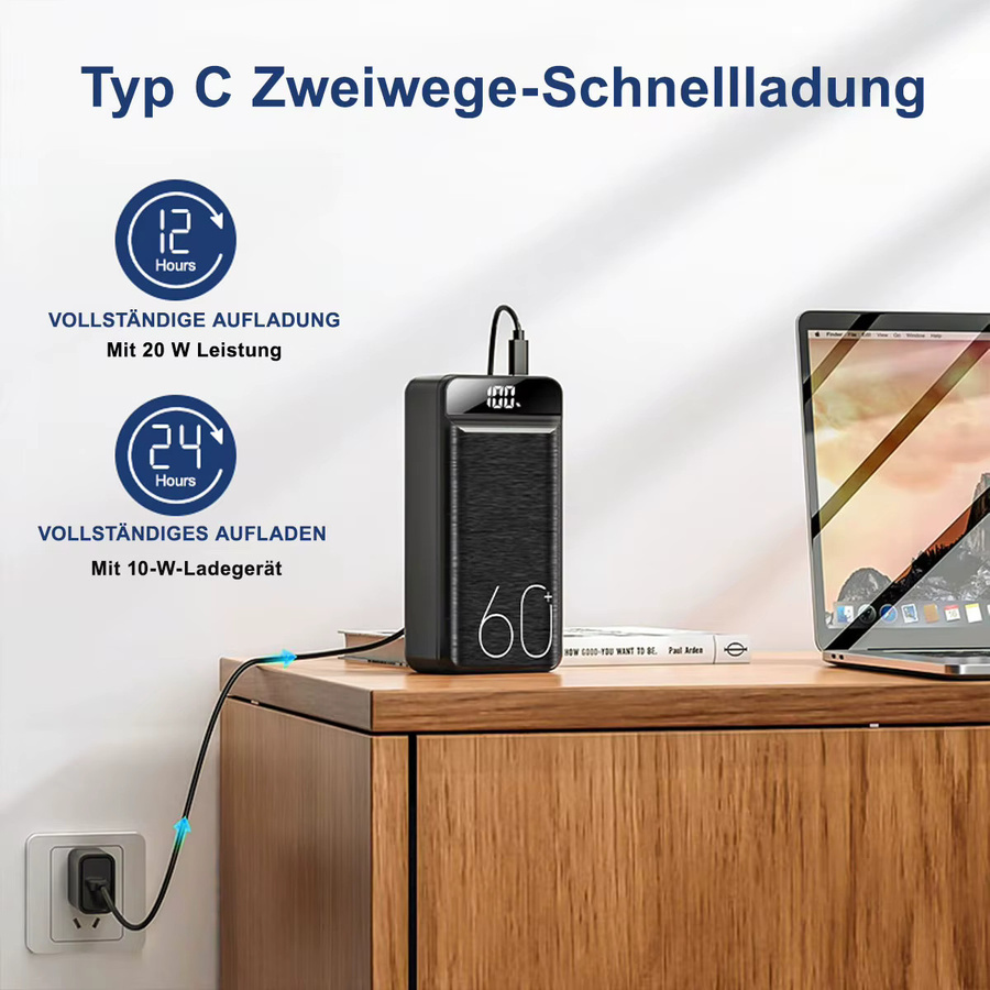 Hganus Powerbank 60000 mAh mit 22,5 W Schnellladefunktion QC PD3.0 in Schwarz - Bild 6