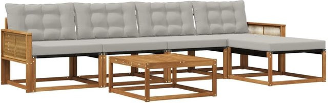 vidaXL Outdoor-Sofagarnitur aus Akazienholz mit 6 Kissen in Grau und Natur mit Textilene-Bezug - Bild 1
