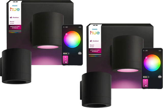 Philips Hue Muscari Wandstrahler Doppelpack für Außenbereich in Schwarz mit LED und RGB-Effekt - Bild 1