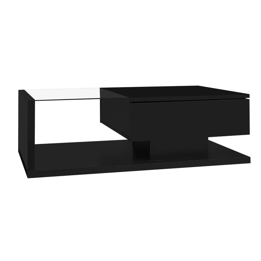 okwish Couchtisch mit Glas und LED-Effekt in Schwarz, modern und glänzend, B: 105 cm, T: 55 cm, H: 32,5 cm - Bild 2