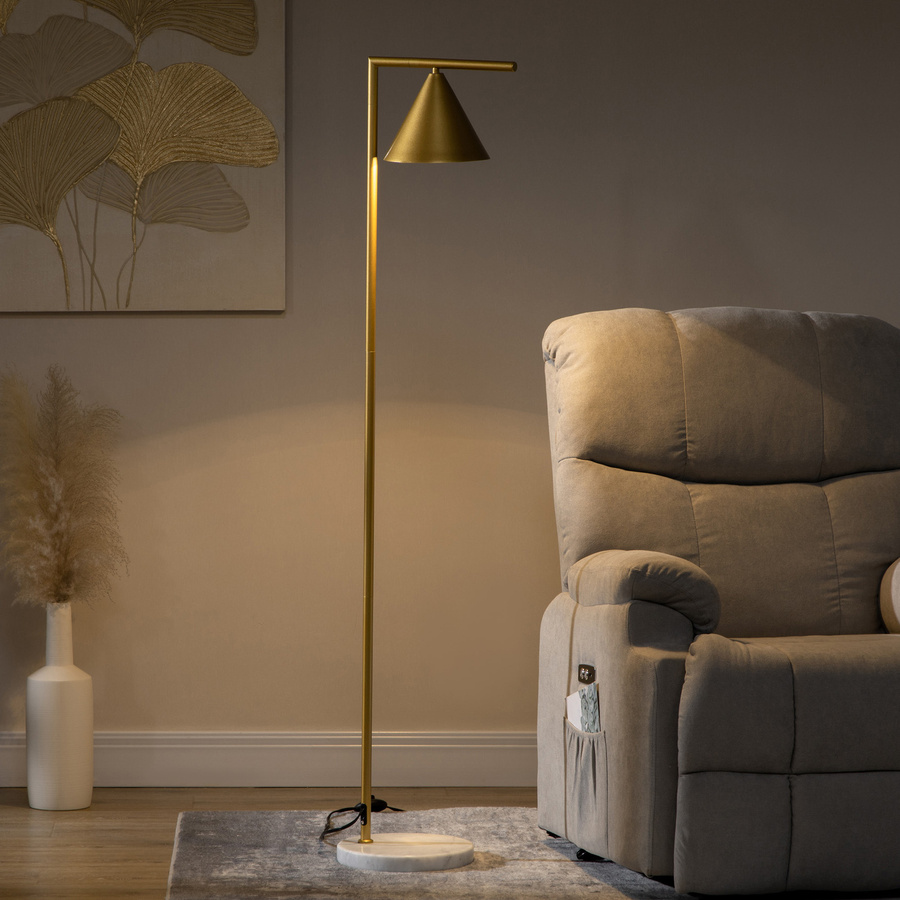 HOMCOM Stehlampe aus goldenem Stahl mit Marmorsockel und verstellbarem kegelförmigem Lampenschirm, Farbe: Gold/Weiß, Höhe: 153 cm - Bild 2