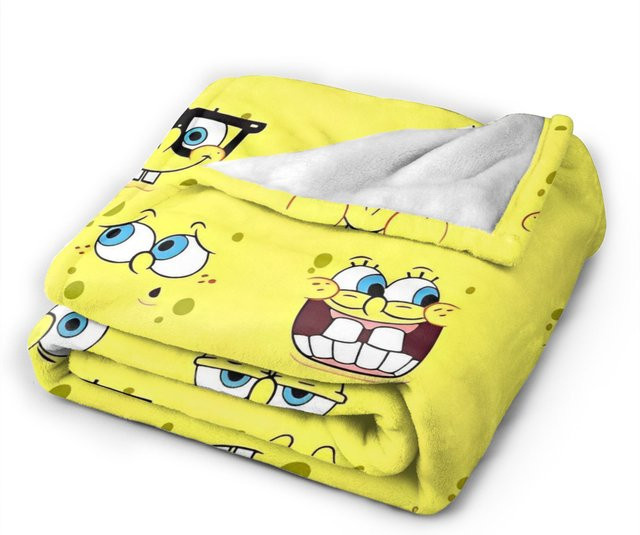 SpongeBob Flanell-Decke von Potdemiel in Gelb, atmungsaktive Sommer-Überwurfdecke aus Polyester - Bild 1