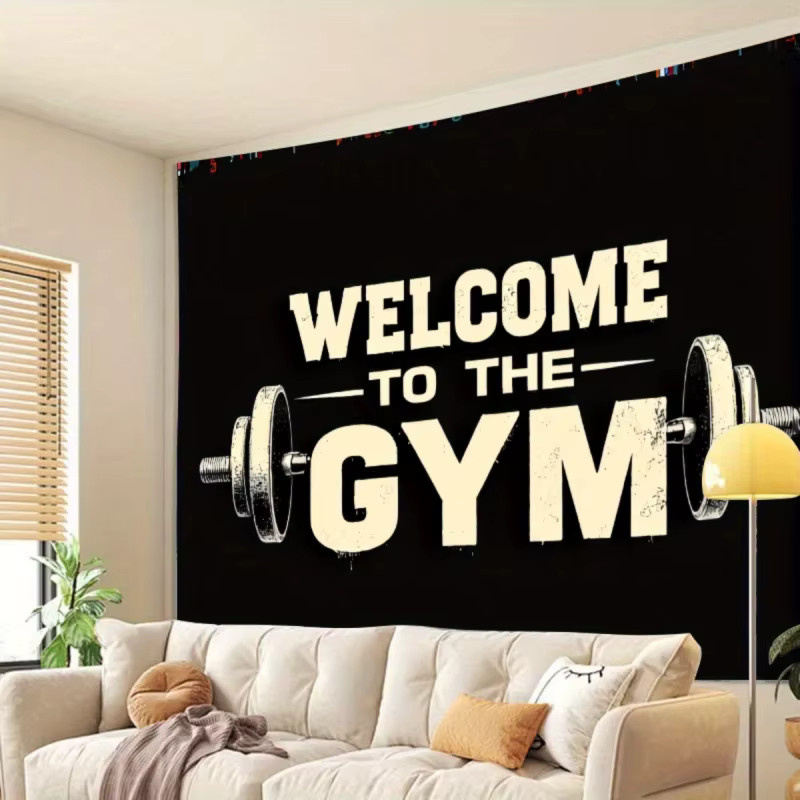 VIKAMA Wandteppich Welcome To The Gym im Retro-Industriedesign, Schwarz, B: 40 cm, H: 40 cm - Bild 4
