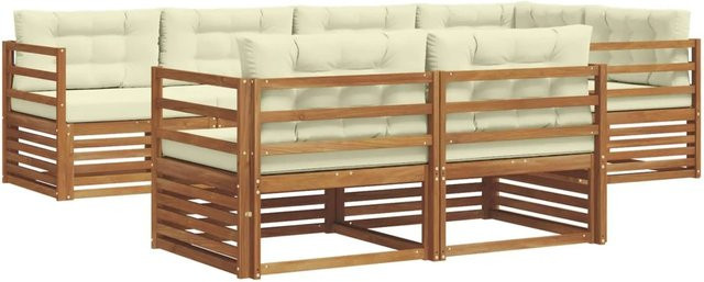 vidaXL Outdoor-Sofagarnitur 7-teilig aus Akazienholz in Natur mit Creme Kissen im L-Shape Design - Bild 1
